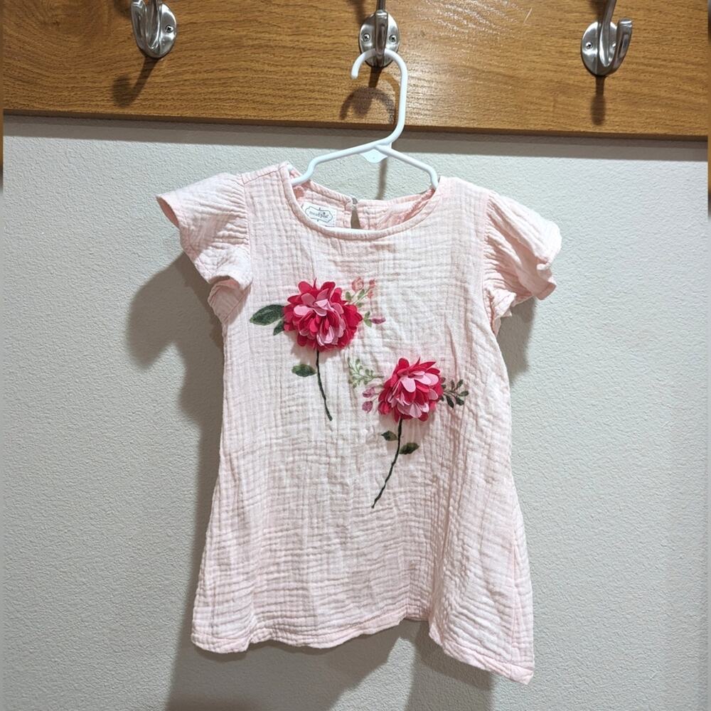Mud Pie Blouse Girls Sz 3T Pink Muslin Girly Flower Boutique Flutter